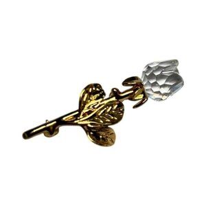 Swarovski Crystal Memories Rose flower Pin Brooch Goldtone Signed